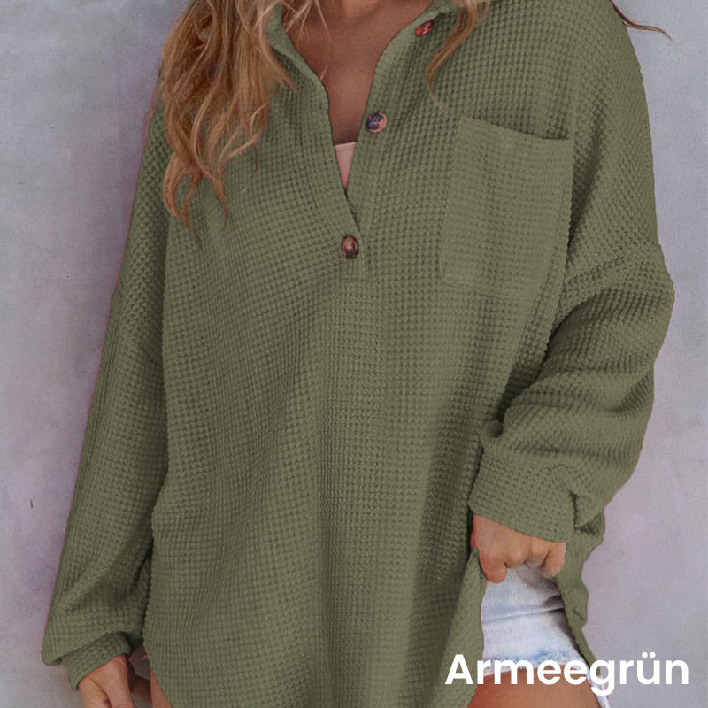 🌸Fashionable and warm--55% off🌸Women’s Loose Solid Color Waffle Knit Shirt