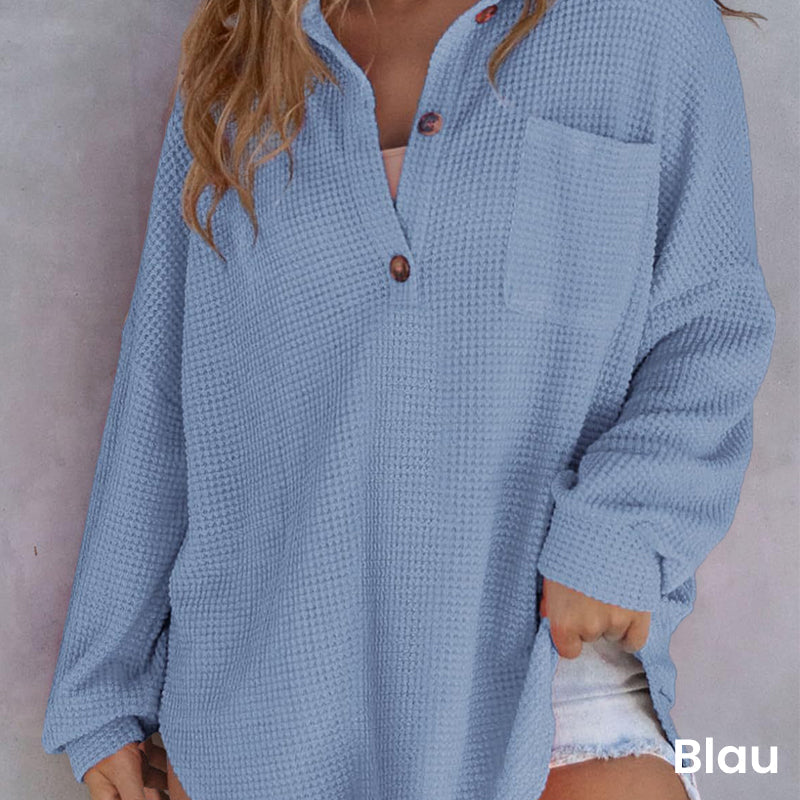 🌸Fashionable and warm--55% off🌸Women’s Loose Solid Color Waffle Knit Shirt