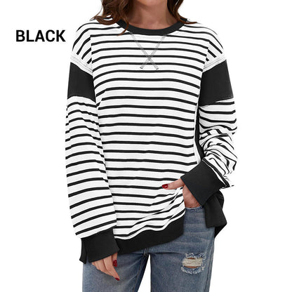 🌸New in autumn-60% OFF🌸Stylish Round Neck Striped Colorblocking Tops