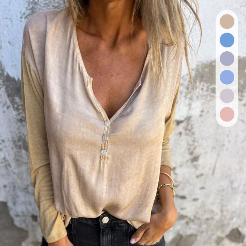 🔥Limited Time 60% OFF🔥Women’s Trendy Solid Color V Neck Long Sleeve Top