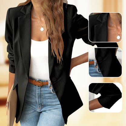 🔥🖤🎉Black Friday - Early Bird Price🎁Elegant Soft Solid Color Lapel Buttons Jacket