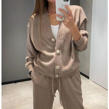 🌷Hot SALE 56% OFF🔥Women's Knitted Buttoned Jacket and Pants Two-piece Set