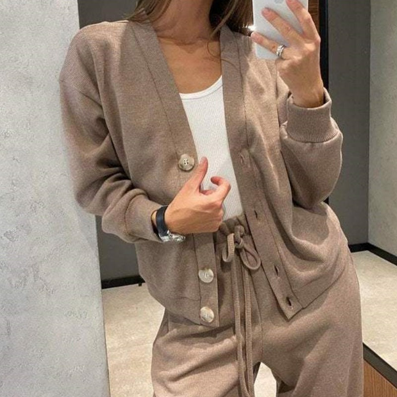 🌷Hot SALE 56% OFF🔥Women's Knitted Buttoned Jacket and Pants Two-piece Set