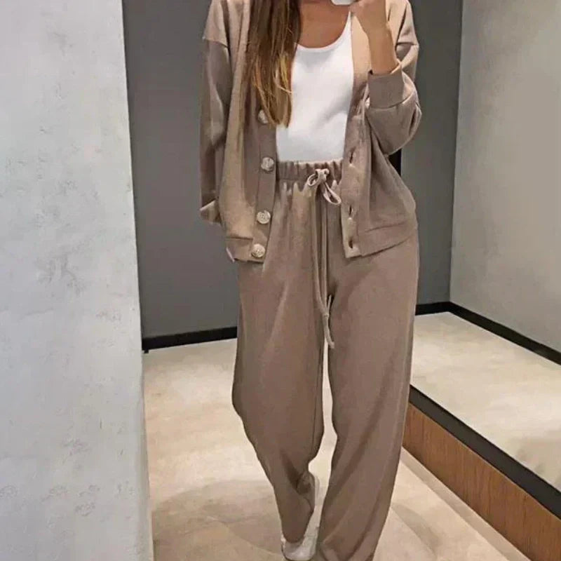 🌷Hot SALE 56% OFF🔥Women's Knitted Buttoned Jacket and Pants Two-piece Set