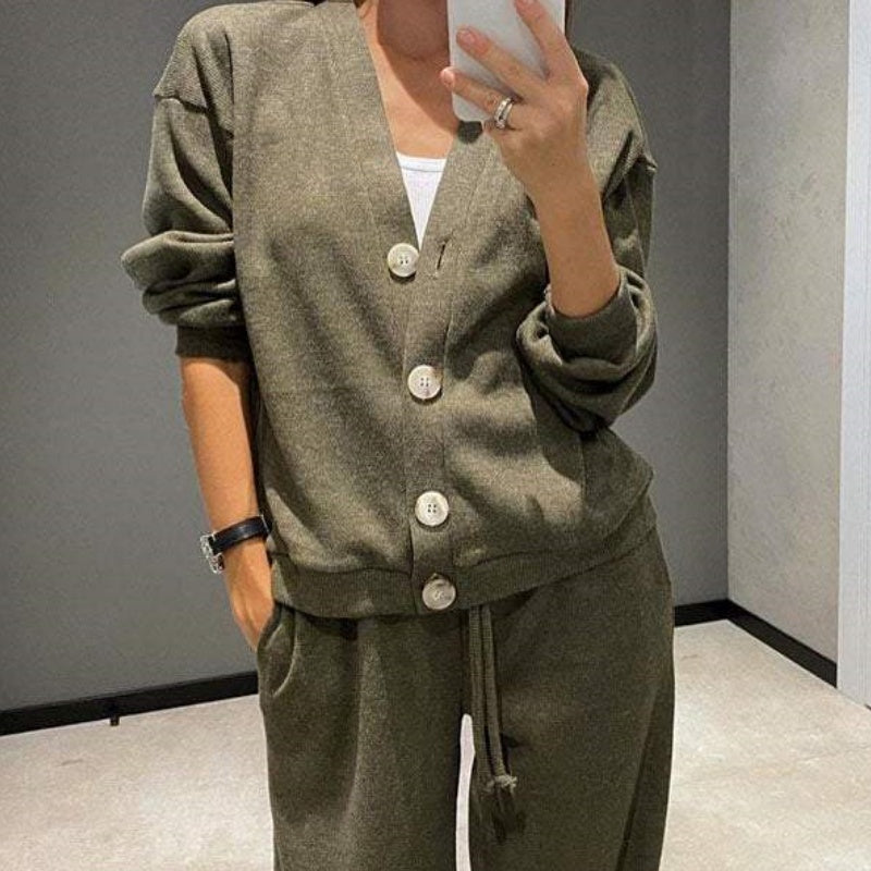 🌷Hot SALE 56% OFF🔥Women's Knitted Buttoned Jacket and Pants Two-piece Set