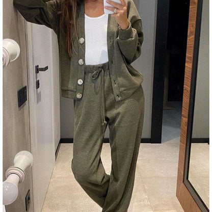 🌷Hot SALE 56% OFF🔥Women's Knitted Buttoned Jacket and Pants Two-piece Set