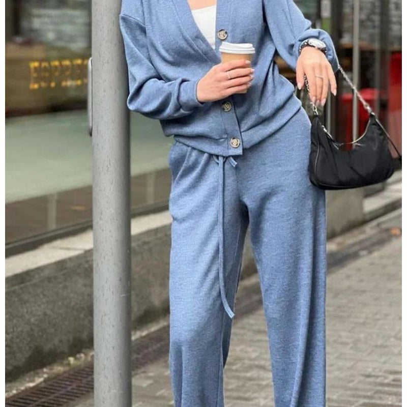 🌷Hot SALE 56% OFF🔥Women's Knitted Buttoned Jacket and Pants Two-piece Set