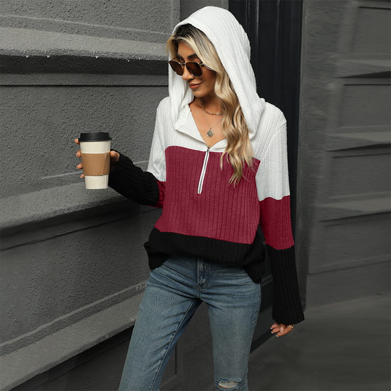 ✨Hot Sale 50% OFF✨Women's Color Block Hooded Sweater - Buy 2 Free Shipping