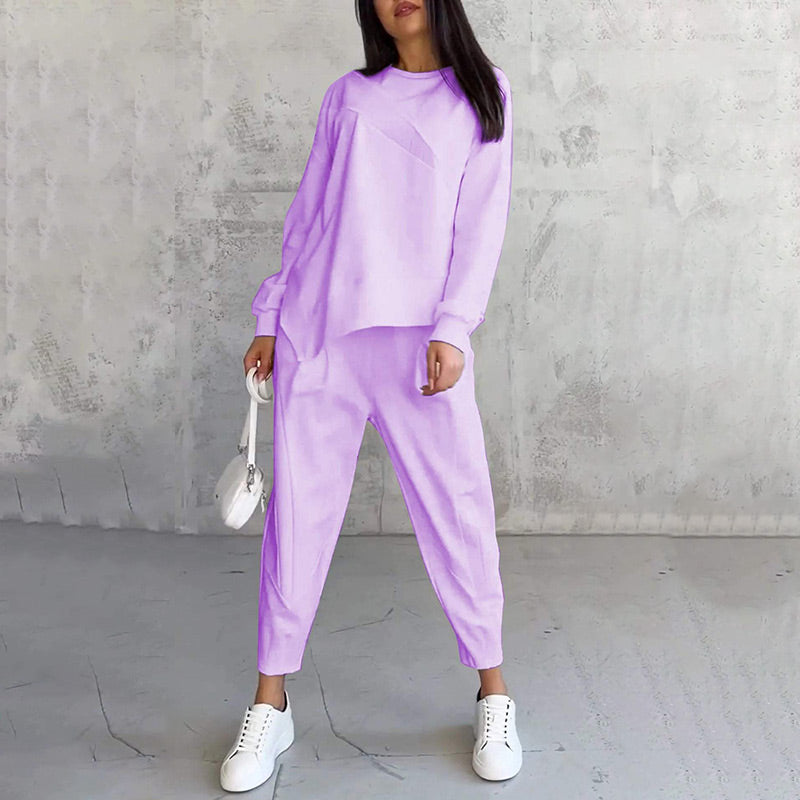 🌸50% OFF for a limited time🌸Women Long-Sleeve Irregular Hem Sweatshirts & Pants Set