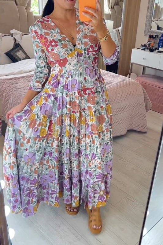 🔥Hot Sale 55% OFF💃Floral Print Tiered Hem Maxi Dress-Beautiful and comfortable when worn alone or layered