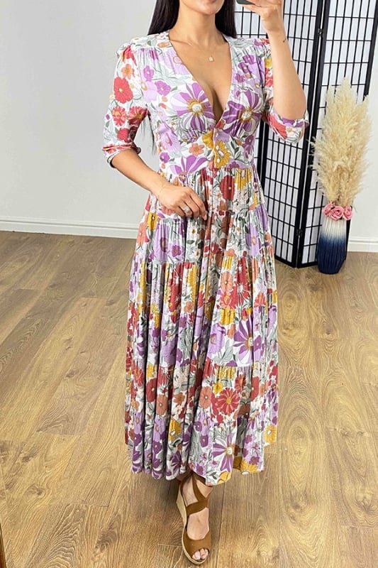 🔥Hot Sale 55% OFF💃Floral Print Tiered Hem Maxi Dress-Beautiful and comfortable when worn alone or layered