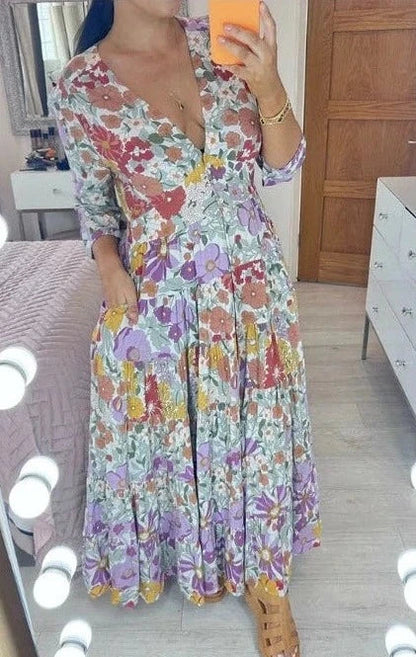 🔥Hot Sale 55% OFF💃Floral Print Tiered Hem Maxi Dress-Beautiful and comfortable when worn alone or layered