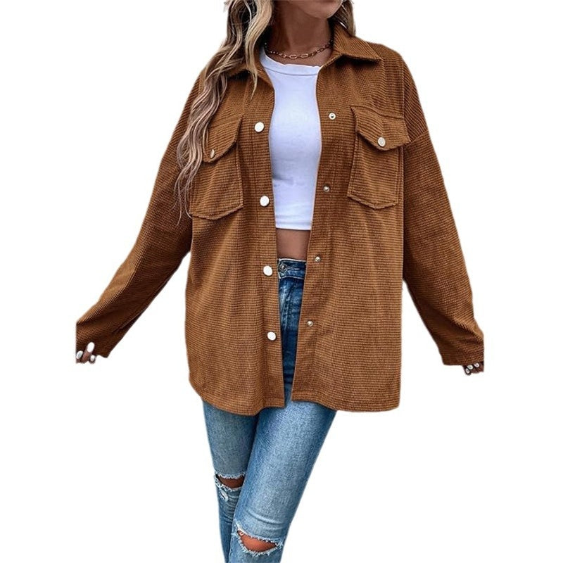 💥Hot Sale 60% OFF🔥Women's Waffle Knit Button down Shirt Jacket