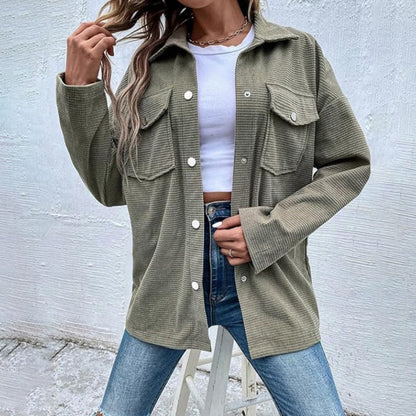 💥Hot Sale 60% OFF🔥Women's Waffle Knit Button down Shirt Jacket