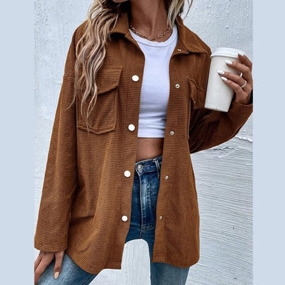 💥Hot Sale 60% OFF🔥Women's Waffle Knit Button down Shirt Jacket