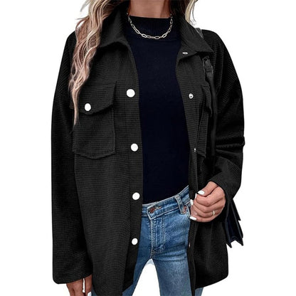 💥Hot Sale 60% OFF🔥Women's Waffle Knit Button down Shirt Jacket