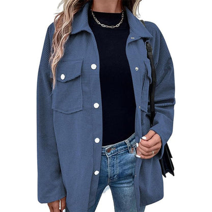 💥Hot Sale 60% OFF🔥Women's Waffle Knit Button down Shirt Jacket