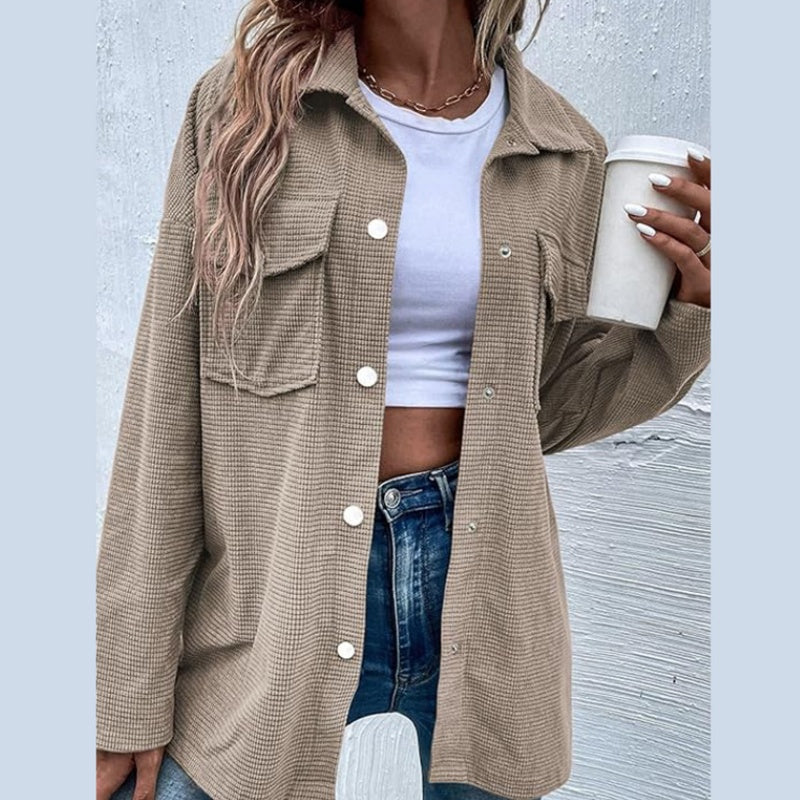 💥Hot Sale 60% OFF🔥Women's Waffle Knit Button down Shirt Jacket