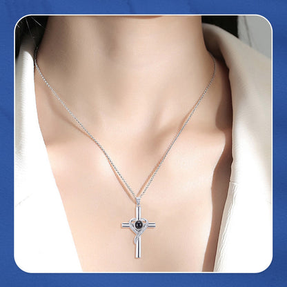 🔥Hot Sale 66％🔥Cross Projection Necklace with I Love You in 100 Languages