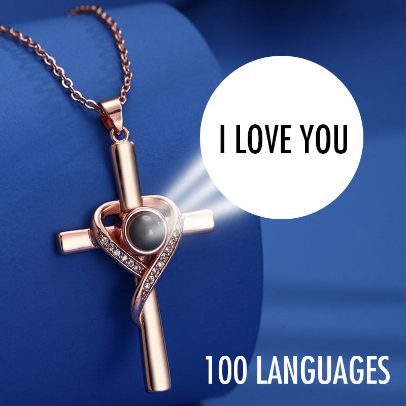 🔥Hot Sale 66％🔥Cross Projection Necklace with I Love You in 100 Languages