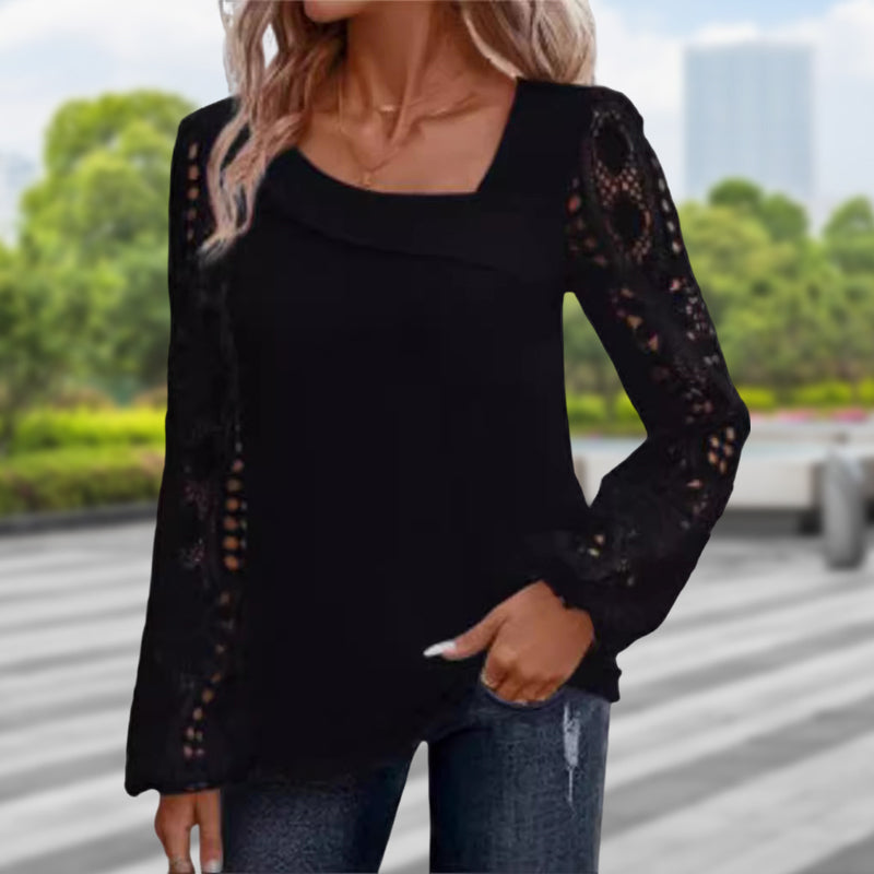 🔥HOT SALE 60% OFF🔥Women's Cutout Lace Patchwork Long-Sleeve Top