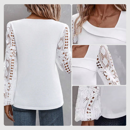 🔥HOT SALE 60% OFF🔥Women's Cutout Lace Patchwork Long-Sleeve Top