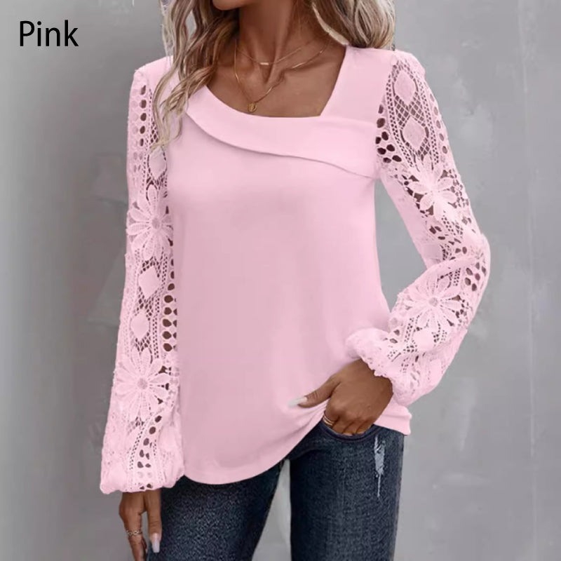 🔥HOT SALE 60% OFF🔥Women's Cutout Lace Patchwork Long-Sleeve Top