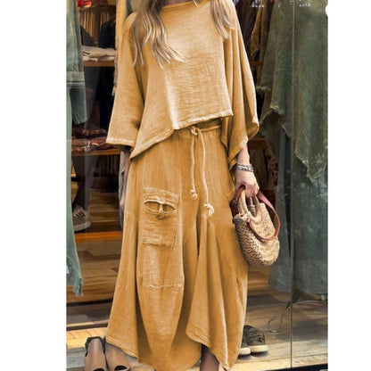 🍂Early Fall Specials 59% OFF💕Women's Casual Round Neck Top and Loose Half-body Skirt Two-piece Set