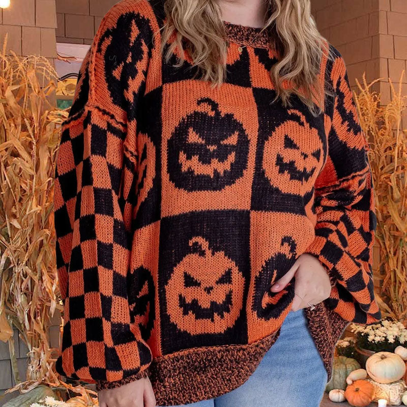 🔥HOT SALE 50% OFF🔥Halloween Checkered Sweater-Halloween vibes, everyday comfort.