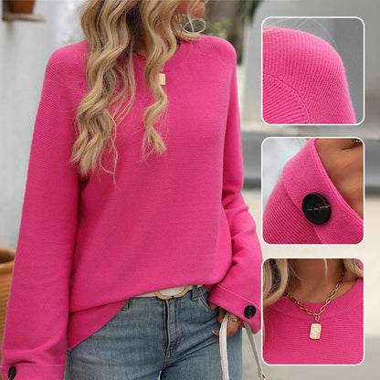 🌸Autumn hot products, 55% off🌸Women's Round Neck Long-Sleeve Sweater with Button Detail