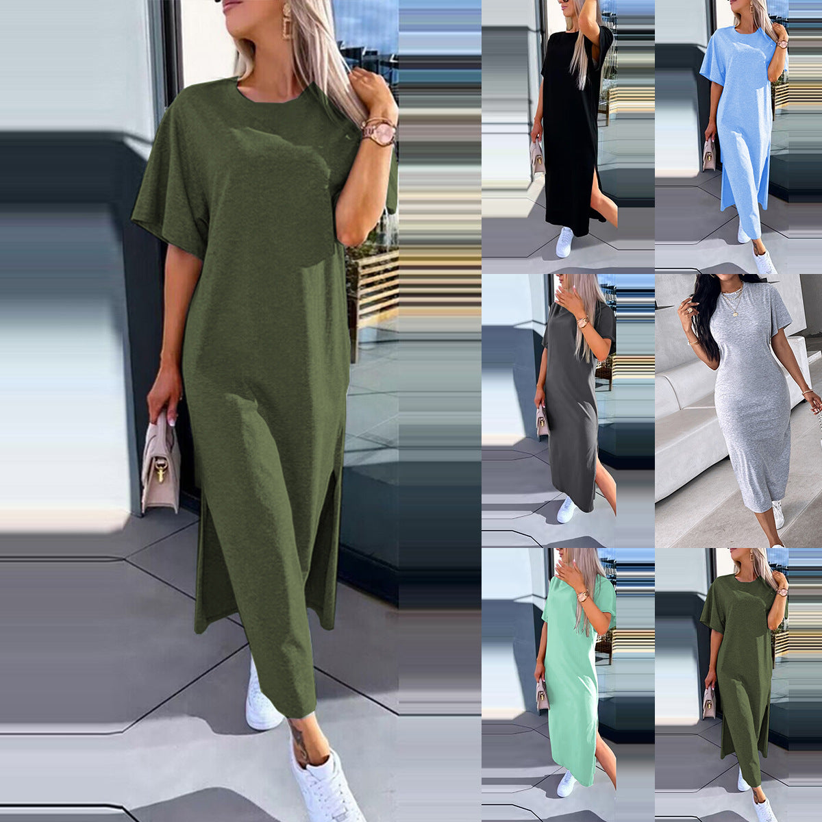 🔥inner skirt--50% off✨Women's Casual Split T-shirt Long Dress