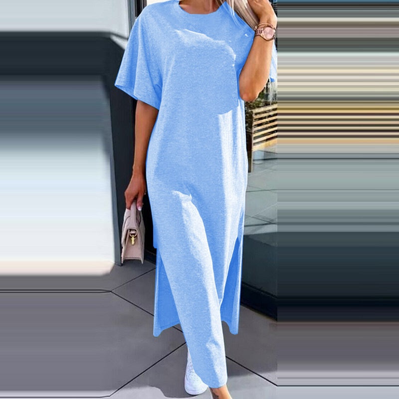 🔥inner skirt--50% off✨Women's Casual Split T-shirt Long Dress