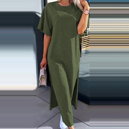 🔥inner skirt--50% off✨Women's Casual Split T-shirt Long Dress