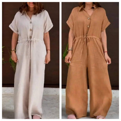 🌸HOT SALE 50% OFF🌸Women's Solid Lapel Button Down Drawstring Jumpsuits