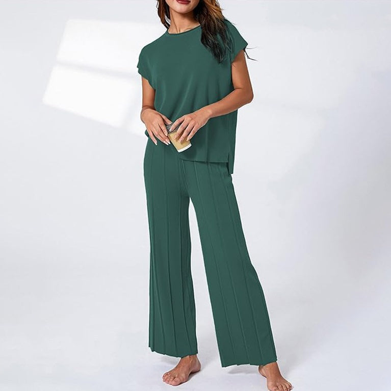 💕The perfect inner set 50% OFF💕Short-Sleeve Top & Wide-Leg Pants 2-Piece Set