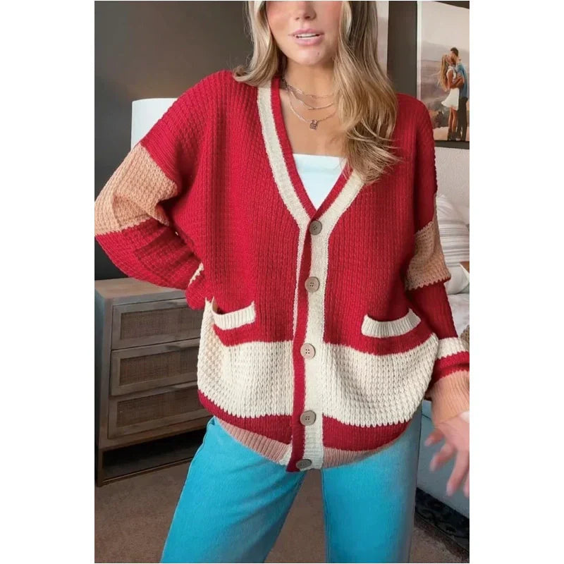 🌷HOT SALE 60% OFF🌷 Women's Colorblock Knit Cardigan Sweater