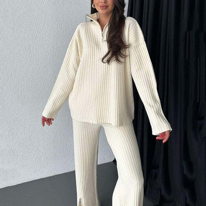 🍂New style for early autumn 50% OFF🍂Women's Cozy Ribbed Knit Two-Piece Set with Slit-Leg Pants