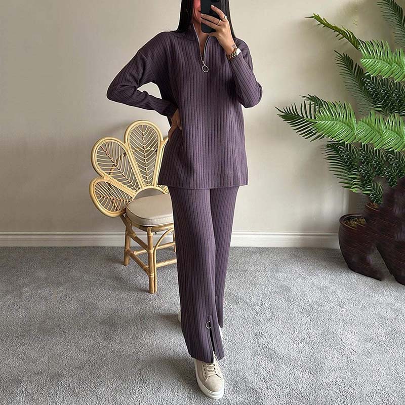 🍂New style for early autumn 50% OFF🍂Women's Cozy Ribbed Knit Two-Piece Set with Slit-Leg Pants