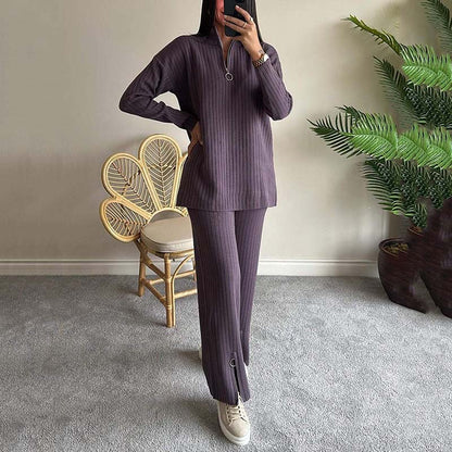 🍂New style for early autumn 50% OFF🍂Women's Cozy Ribbed Knit Two-Piece Set with Slit-Leg Pants