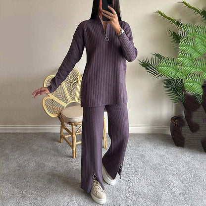 🍂New style for early autumn 50% OFF🍂Women's Cozy Ribbed Knit Two-Piece Set with Slit-Leg Pants