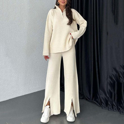 🍂New style for early autumn 50% OFF🍂Women's Cozy Ribbed Knit Two-Piece Set with Slit-Leg Pants