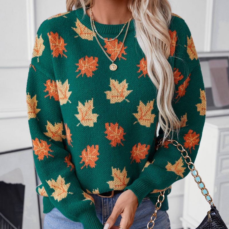 🔥65% off for a limited time🔥Women's Casual Knit Sweater with Maple Leaf Pattern