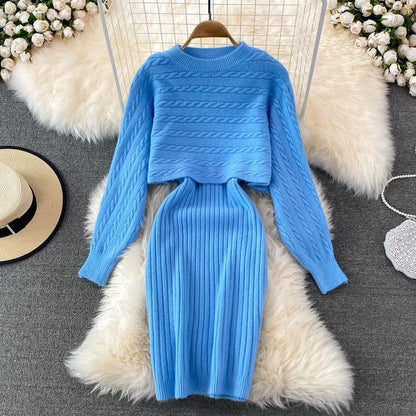 🎉Autumn Hot Sale 55% OFF🎉Women’s Two Piece Sweater Set Crop Top & Bodycon Dress