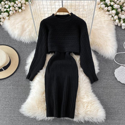 🎉Autumn Hot Sale 55% OFF🎉Women’s Two Piece Sweater Set Crop Top & Bodycon Dress