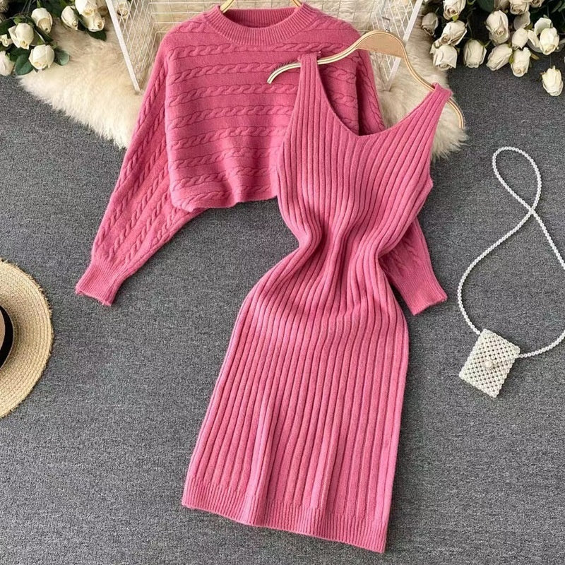 🎉Autumn Hot Sale 55% OFF🎉Women’s Two Piece Sweater Set Crop Top & Bodycon Dress