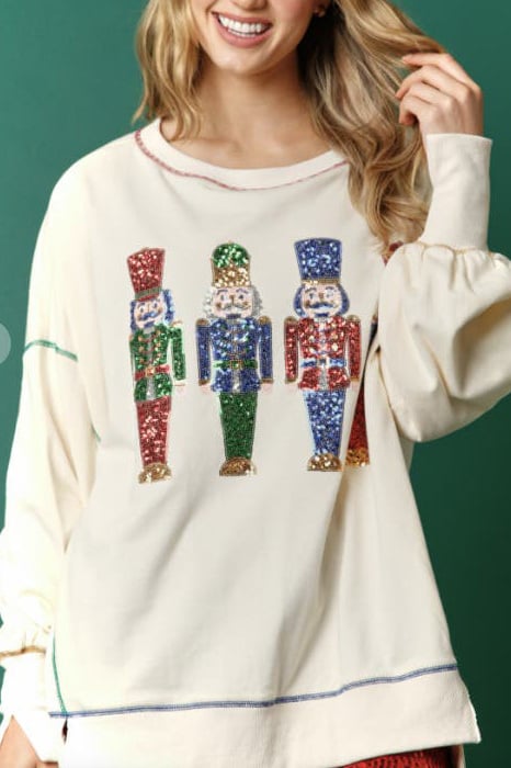 🔥Hot Sales - 57% OFF🔥Christmas sequin print crew neck long sleeve sweatshirt