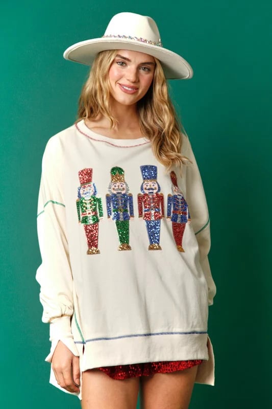 🔥Hot Sales - 57% OFF🔥Christmas sequin print crew neck long sleeve sweatshirt