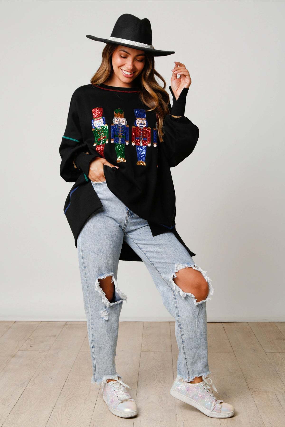 🔥Hot Sales - 57% OFF🔥Christmas sequin print crew neck long sleeve sweatshirt