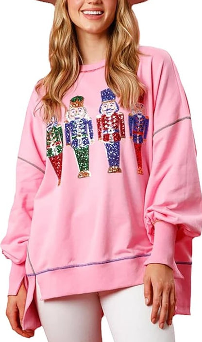 🔥Hot Sales - 57% OFF🔥Christmas sequin print crew neck long sleeve sweatshirt