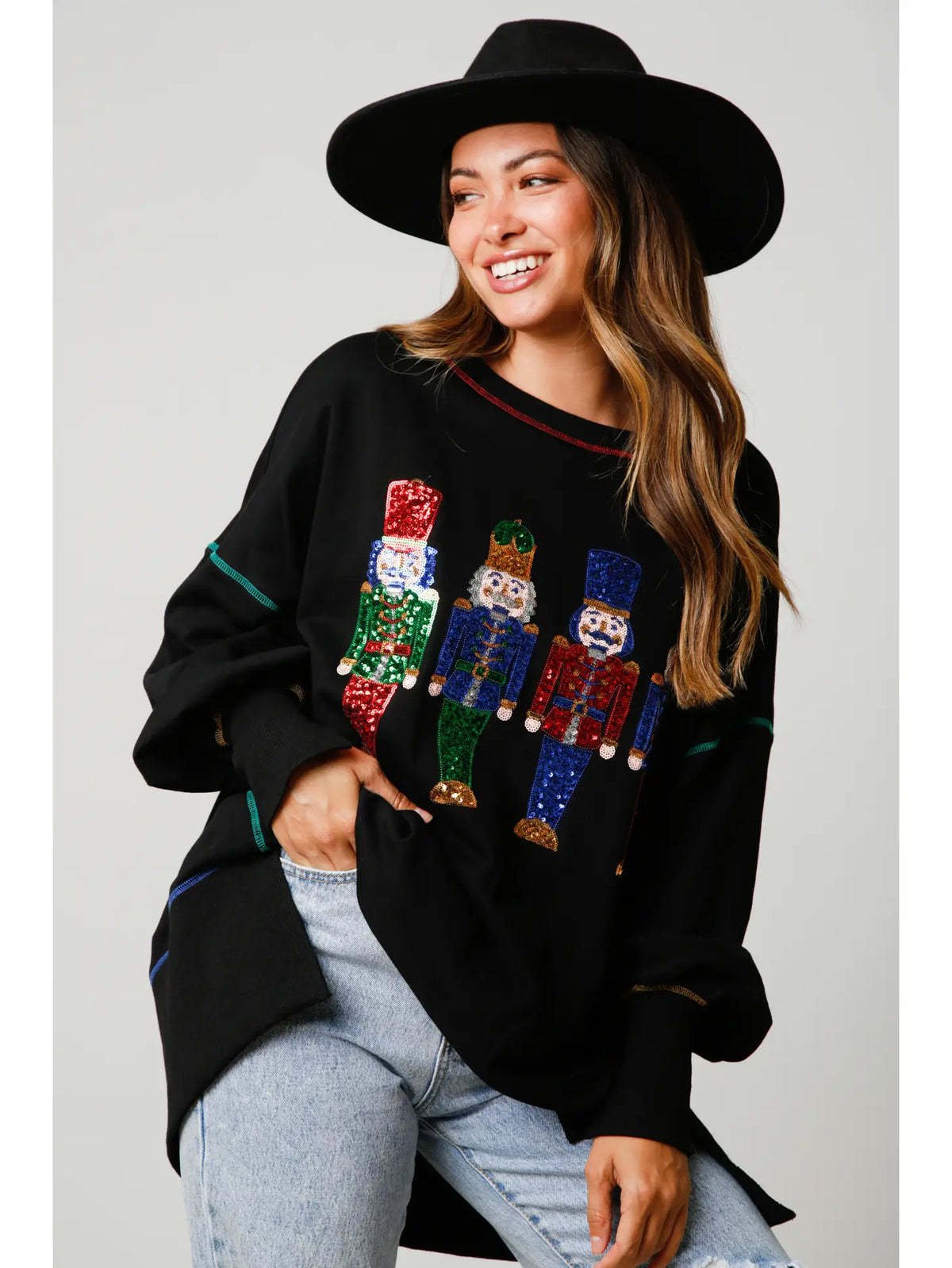 🔥Hot Sales - 57% OFF🔥Christmas sequin print crew neck long sleeve sweatshirt